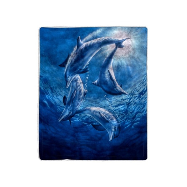 Hastings Home Sherpa Fleece Throw Blanket with Ocean Dolphin Pattern, Lightweight Hypoallergenic for Adults / Kids 834070TFQ - main